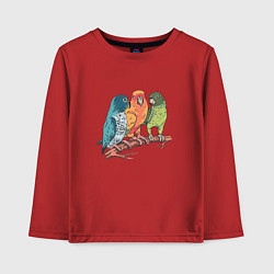 Лонгслив хлопковый детский Три волнистых попугая на ветке, цвет: красный