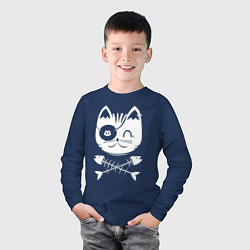 Лонгслив хлопковый детский Голова кота Skull Hype, цвет: тёмно-синий — фото 2