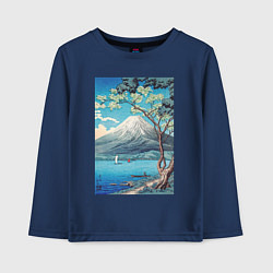 Лонгслив хлопковый детский Mount Fuji from Lake Yamanaka Гора Фудзи, цвет: тёмно-синий