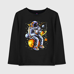 Лонгслив хлопковый детский Космонавт, сидящий на луне с удочкой An astronaut, цвет: черный