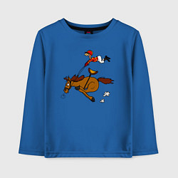 Лонгслив хлопковый детский Скачки лошади с жокеем, цвет: синий