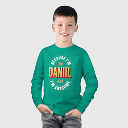 Лонгслив хлопковый детский Because Im The Daniil And Im Awesome, цвет: зеленый — фото 2