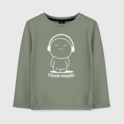 Лонгслив хлопковый детский Я Люблю Музыку I Love Music Белая, цвет: авокадо