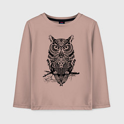 Детский лонгслив Черная сова в узорах