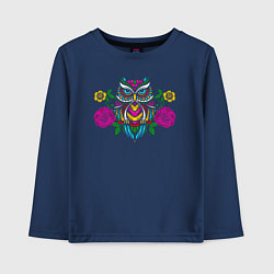 Лонгслив хлопковый детский Красочная цветочная сова, цвет: тёмно-синий