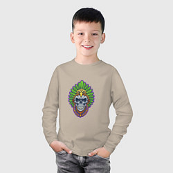 Лонгслив хлопковый детский Skull - Indian, цвет: миндальный — фото 2