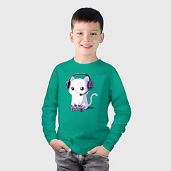 Лонгслив хлопковый детский Котёнок игроман The kitten is a gambler, цвет: зеленый — фото 2