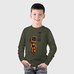 Лонгслив хлопковый детский Оранжевый робот с логотипом LDR, цвет: меланж-хаки — фото 2