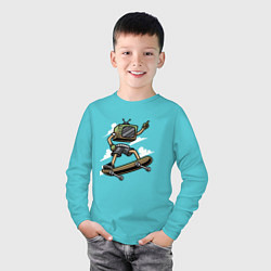 Лонгслив хлопковый детский Человек-телевизор на скейте, цвет: бирюзовый — фото 2