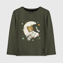 Лонгслив хлопковый детский Львенок спит на луне, цвет: меланж-хаки
