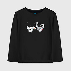 Лонгслив хлопковый детский Космонавт в кармане Минимализм, цвет: черный