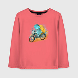 Лонгслив хлопковый детский Кошки на мотоцикле, цвет: коралловый