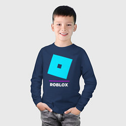 Лонгслив хлопковый детский Символ Roblox в неоновых цветах, цвет: тёмно-синий — фото 2