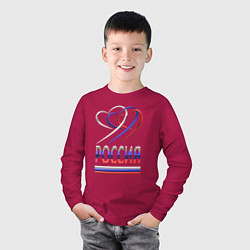 Лонгслив хлопковый детский Россия: триколор и три сердца, цвет: маджента — фото 2