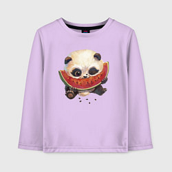 Лонгслив хлопковый детский Маленький панда ест арбуз, цвет: лаванда