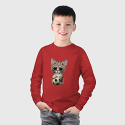 Лонгслив хлопковый детский Футбол - Котёнок, цвет: красный — фото 2