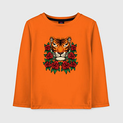 Лонгслив хлопковый детский Тигр в розах, цвет: оранжевый