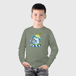 Лонгслив хлопковый детский Морской монстр с цепью, цвет: авокадо — фото 2
