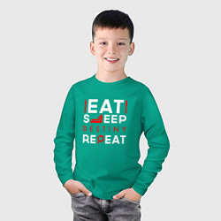 Лонгслив хлопковый детский Надпись eat sleep Destiny repeat, цвет: зеленый — фото 2
