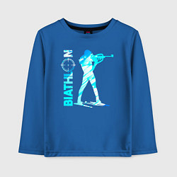 Лонгслив хлопковый детский Биатлон спортсмен, цвет: синий