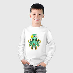 Лонгслив хлопковый детский Мир - Зелёный Осьминог, цвет: белый — фото 2