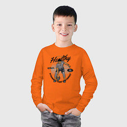 Лонгслив хлопковый детский Атлет с гирей, цвет: оранжевый — фото 2