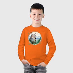 Лонгслив хлопковый детский Рисунок на бревне - волк, цвет: оранжевый — фото 2