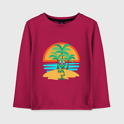 Лонгслив хлопковый детский Пришелец на пляже, цвет: маджента