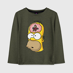 Детский лонгслив Мартышка бьёт в тарелки в голове Гомера Симпсона