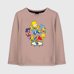 Лонгслив хлопковый детский Персонажи из мультфильма Симпсоны прыгают на батут, цвет: пыльно-розовый