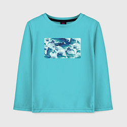 Лонгслив хлопковый детский Штормовые морские волны, цвет: бирюзовый