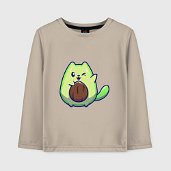 Лонгслив хлопковый детский Avocado green cat, цвет: миндальный