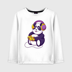 Лонгслив хлопковый детский Панда в наушниках с геймпадом, цвет: белый