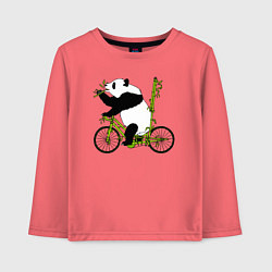 Лонгслив хлопковый детский Панда на велосипеде с бамбуком, цвет: коралловый