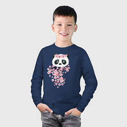 Лонгслив хлопковый детский Панда в сакуре, цвет: тёмно-синий — фото 2