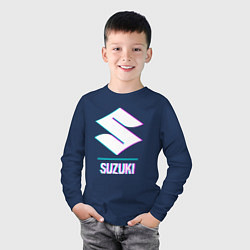 Лонгслив хлопковый детский Значок Suzuki в стиле glitch, цвет: тёмно-синий — фото 2