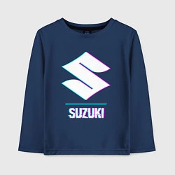 Лонгслив хлопковый детский Значок Suzuki в стиле glitch, цвет: тёмно-синий