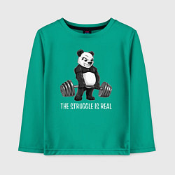 Детский лонгслив Это настоящая борьба - панда штангист
