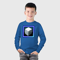 Лонгслив хлопковый детский Белый геометрический куб с сиянием, цвет: синий — фото 2