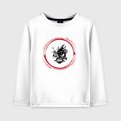 Лонгслив хлопковый детский Символ Cyberpunk 2077 и красная краска вокруг, цвет: белый