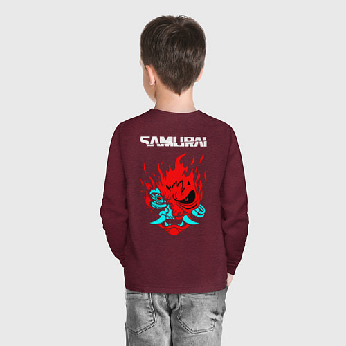 Детский лонгслив Лого Самурай из Киберпанка 2077 / Меланж-бордовый – фото 4