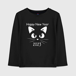 Лонгслив хлопковый детский С новым 2023 годом котик, цвет: черный