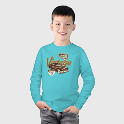 Лонгслив хлопковый детский Винтаж авто ночной круиз, цвет: бирюзовый — фото 2