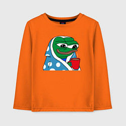 Лонгслив хлопковый детский Frog Pepe мем, цвет: оранжевый