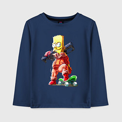 Лонгслив хлопковый детский Крутой Барт Симпсон с оружием на плече и скейтборд, цвет: тёмно-синий