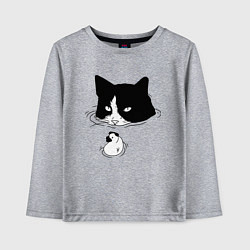 Детский лонгслив Кот сидит в воде и сторожит утёнка