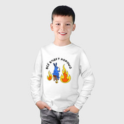 Лонгслив хлопковый детский This is fine пародия, цвет: белый — фото 2