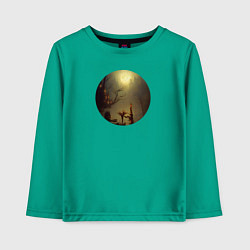 Лонгслив хлопковый детский Полная луна над туманным замком, цвет: зеленый