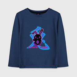 Лонгслив хлопковый детский Скоро буду черный кролик с иероглифом, цвет: тёмно-синий