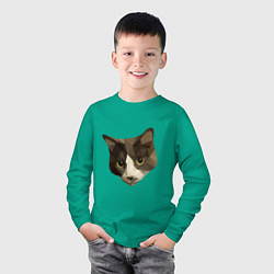 Лонгслив хлопковый детский Полигональный котейка голова, цвет: зеленый — фото 2